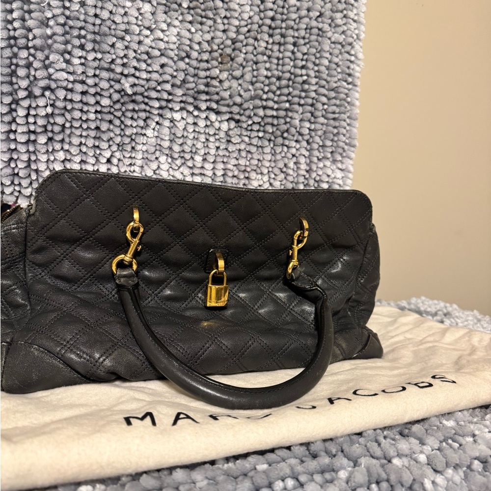 Marc Jacobs Black Quilted Satchel with Gold Accents